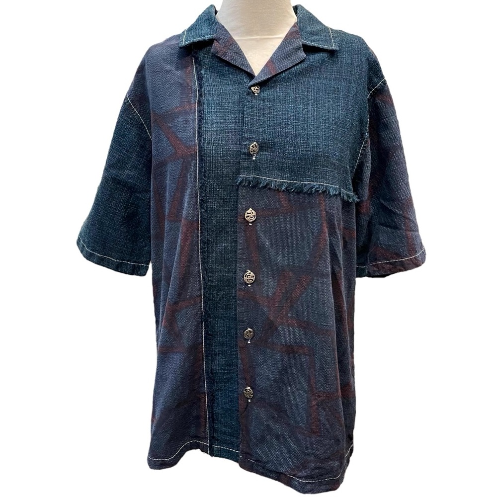 Anne Namba Silk Blue Hawaiian Aloha Shirt Mens Size Medium